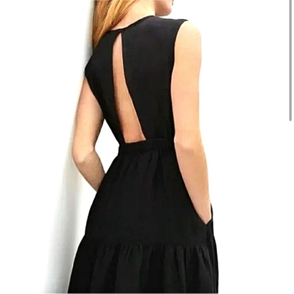 Everlane Black Linen Open Back Midi Dress sz 0 - Picture 2 of 8